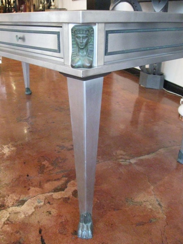 John Vesey Brushed Metal and Bronze Egyptian Revival Desk