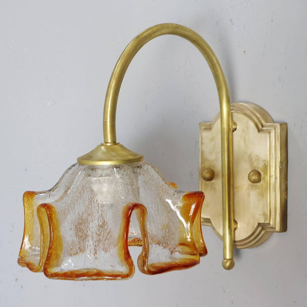 Set of Four Vintage Sconces with Clear and Amber Murano Glass
