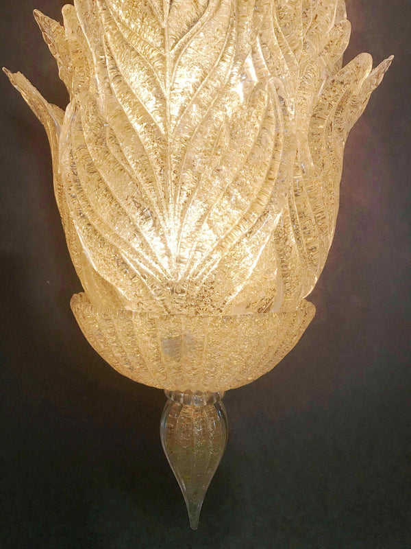 Vintage Sconce w/ Layered Murano Amber Graniglia Glass Leaves by Barovier e Toso