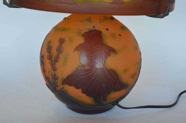 Cameo Glass Table Lamp Signed by Nien. France, c.1940s