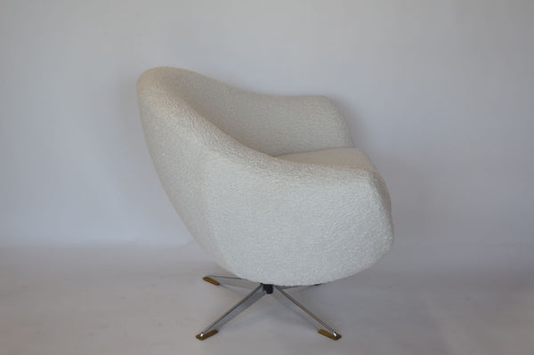 Pair of White Soft Swivel Chairs with Chrome Star Base