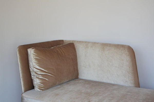 Newly Upholstered Champagne Silk Velvet Chaise Lounge