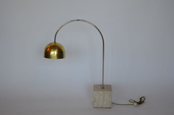 Pair of Italian 1950's Travertine and Brass Table Lamps