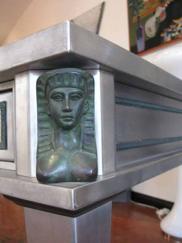 John Vesey Brushed Metal and Bronze Egyptian Revival Desk