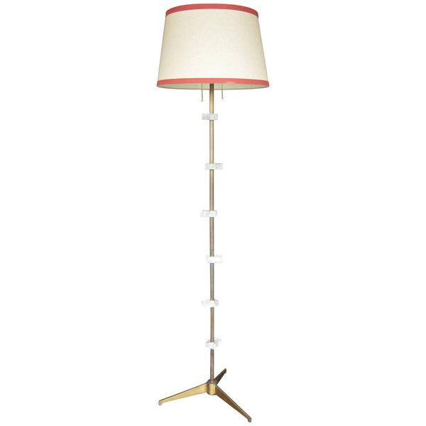 American Brass and Metal Floor Lamp with Square Rock Crystal