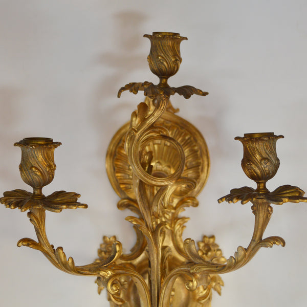 Pair of Bronze Gilt French Sconces, Late 19th Century