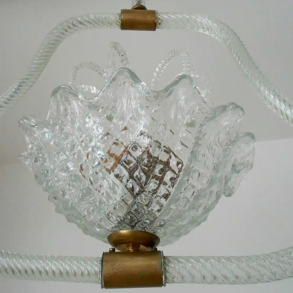 Vintage Italian Pendant Chandelier w/ Clear Murano Glass, Ercole Barovier, 1950s