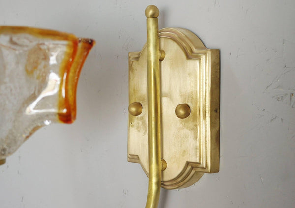 Set of Four Vintage Sconces with Clear and Amber Murano Glass