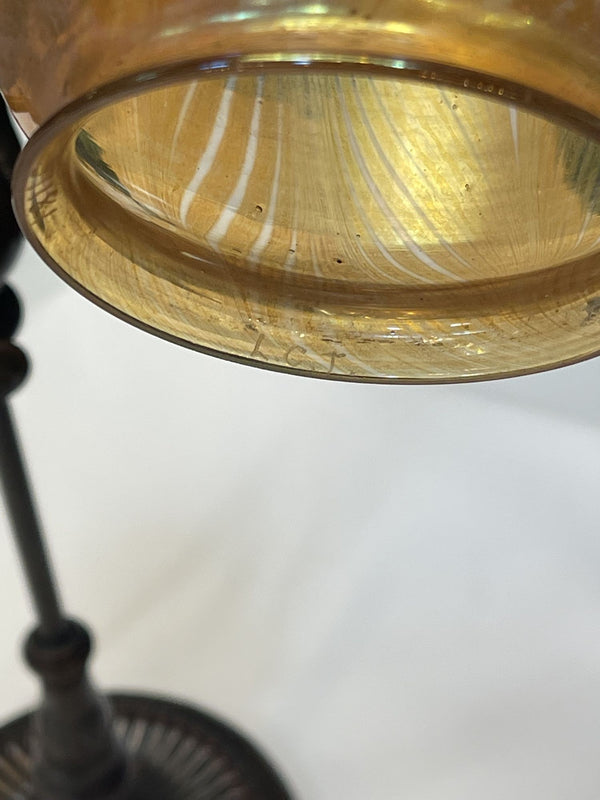 Vintage Tiffany Studios Two Light Bronze Favrile Table Lamp