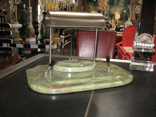 Art Deco Onyx and Brushed Nickel Desk Set