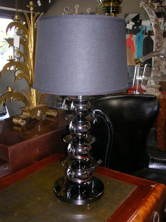 Pair of Vintage Smoky Chrome Ball Lamps