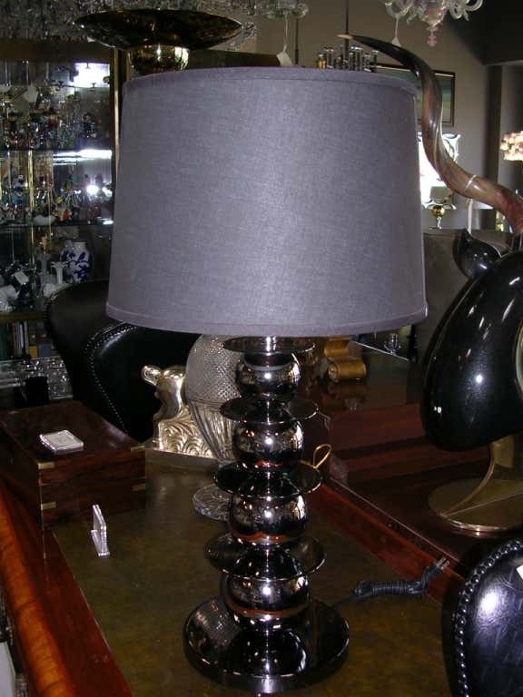 Pair of Vintage Smoky Chrome Ball Lamps