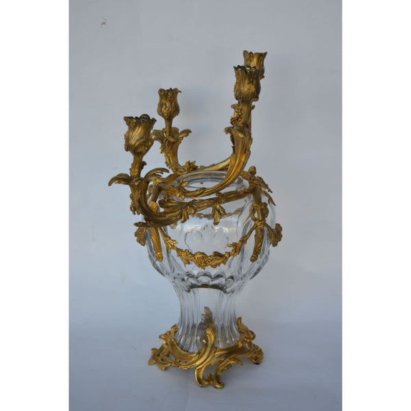Pair of French, 19th Century, Louis XV Style Glass and Gild Ormolu Candelabra by Henri Vian
