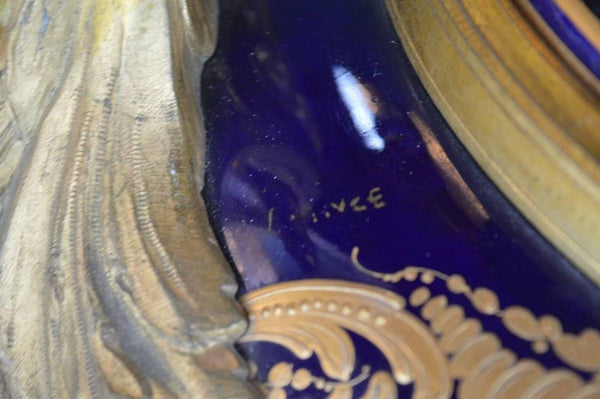 Oversized Blue Royal Hand-Painted Sevres Lidded Vase