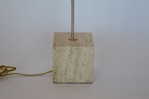 Pair of Italian 1950's Travertine and Brass Table Lamps