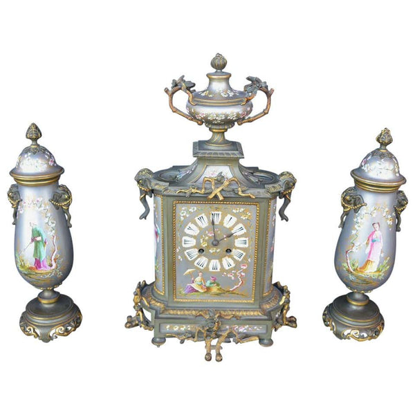 Small French Chinoiserie Clock Set