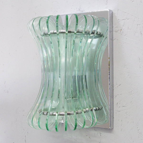 Pair of Vintage Italian Sconces w/ Beveled Glass Designed by Cristal Arte, 1960s