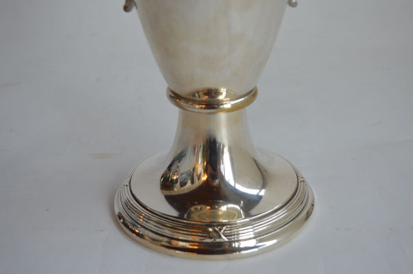 Pair of Tall Silver Urn form Vases with Glass Insert