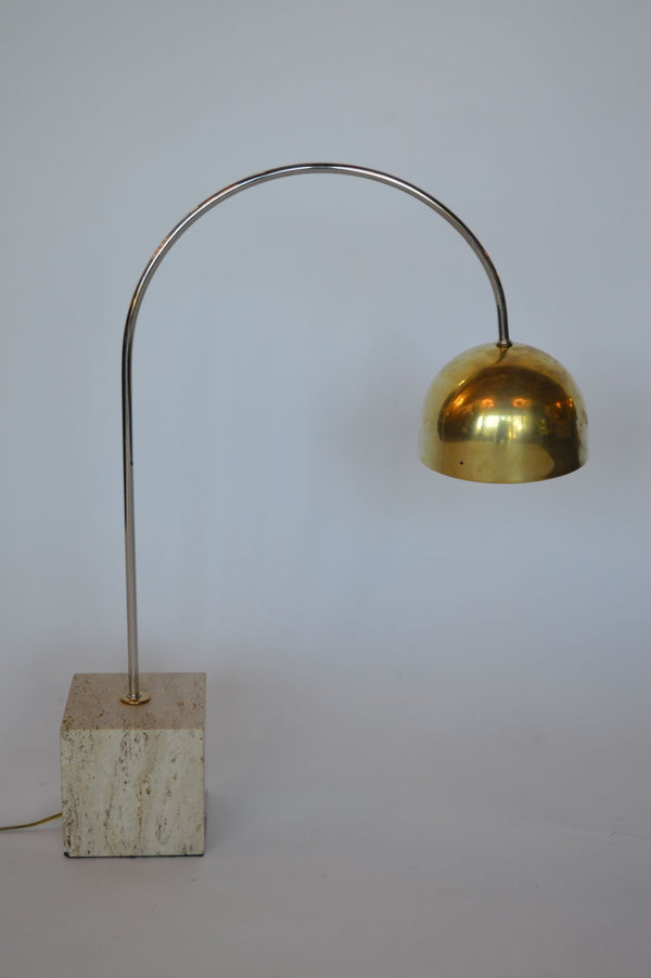 Pair of Italian 1950's Travertine and Brass Table Lamps