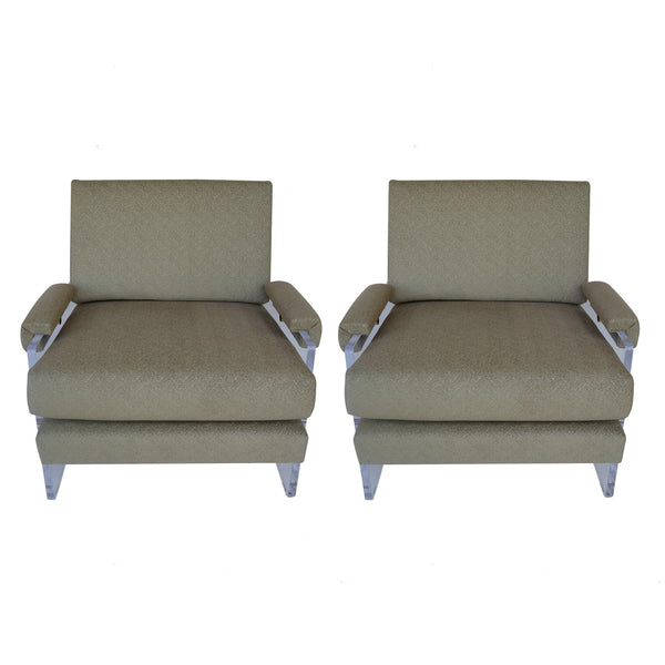 Pair of Lucite Armchairs newly upholstered, 1980’s