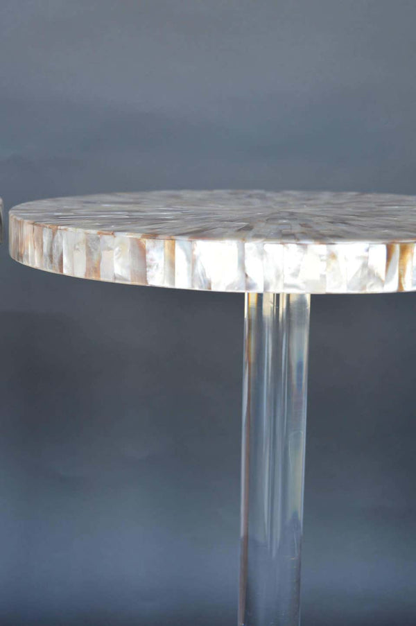 Pair of Mother-of-Pearl Side Tables with Lucite Bases