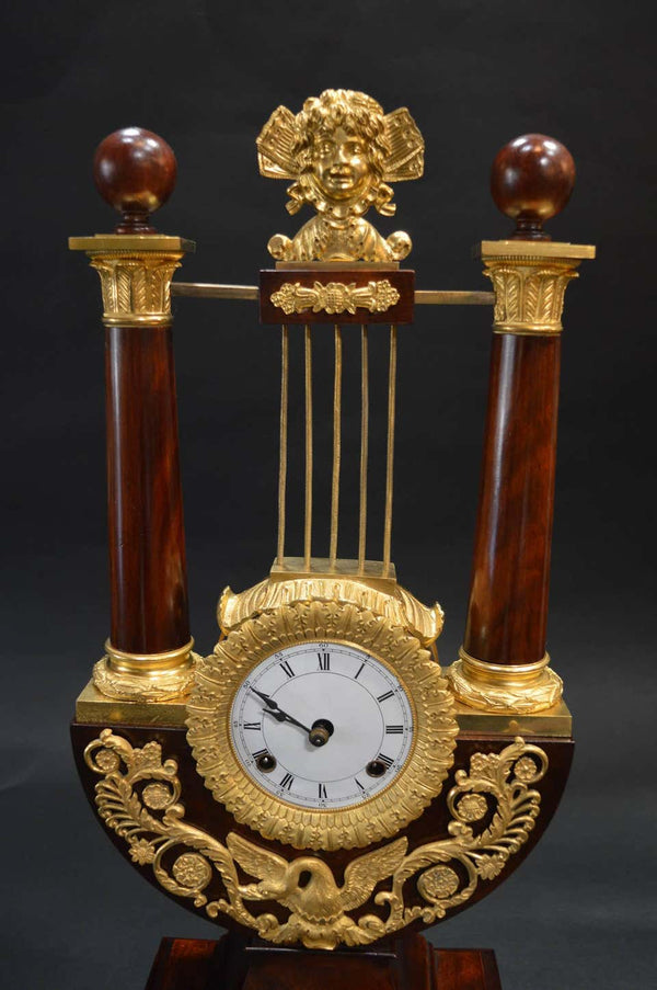 Empire Mahogany Clock with Gilded Ormolu