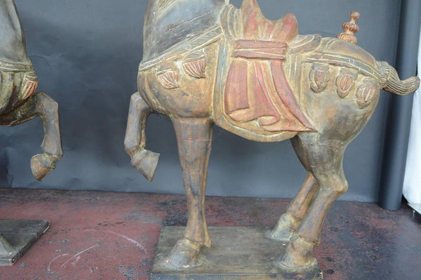 Pair of Hand-Carved Wooden Horses