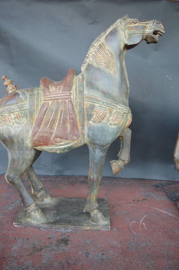 Pair of Hand-Carved Wooden Horses