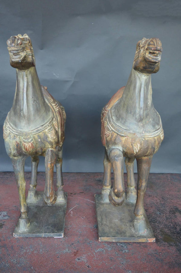 Pair of Hand-Carved Wooden Horses