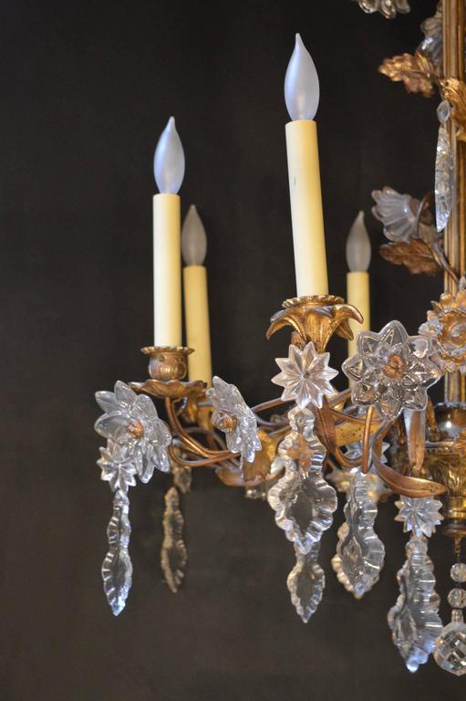 Floral Detail Brass and Crystal Chandelier