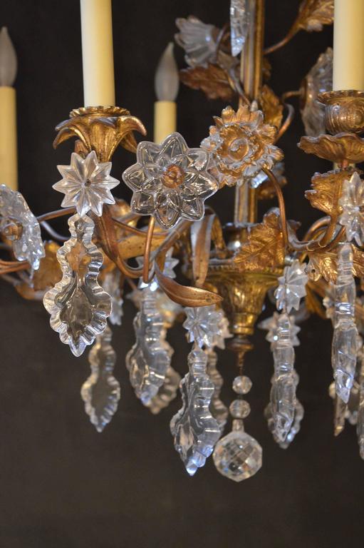 Floral Detail Brass and Crystal Chandelier