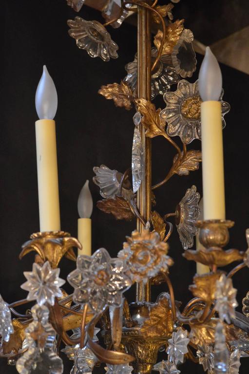 Floral Detail Brass and Crystal Chandelier