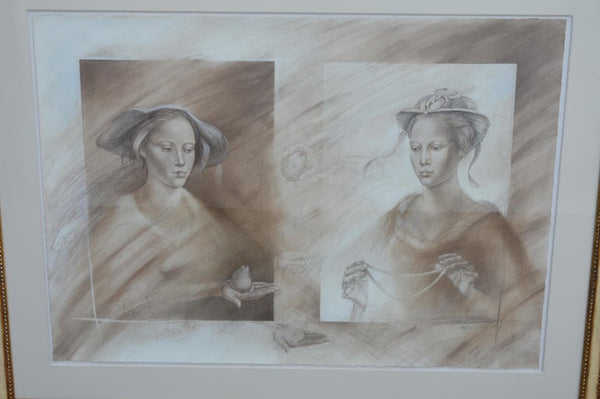 Set of Two Pencil and Charcoal Portraits