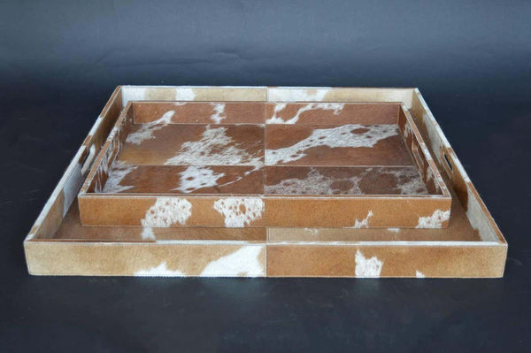 Set of Two Cowhide Trays