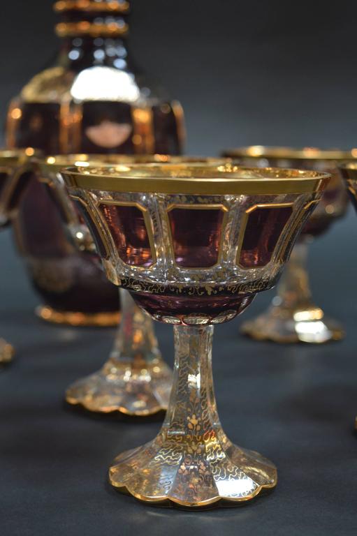 Set of Bohemian Gilded Crystal Glassware