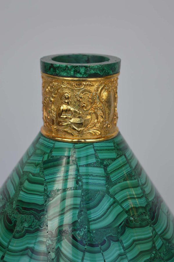 Malachite Vase with Bronze Accent