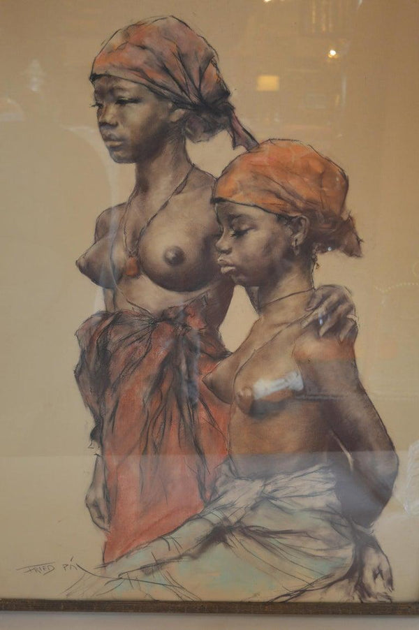 Two African Women, Pastel on Paper by Pal Fried