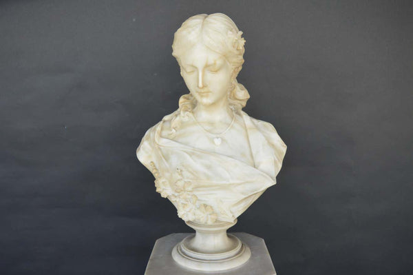 Hand Carved Marble Bust of Sarah Siddon with Original Pedestal