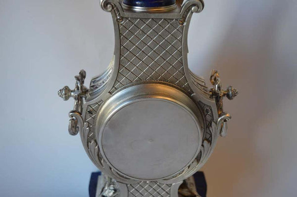 Louis XVI Style Silvered Metal and Lapis Lazuli Mantle Clock by A.