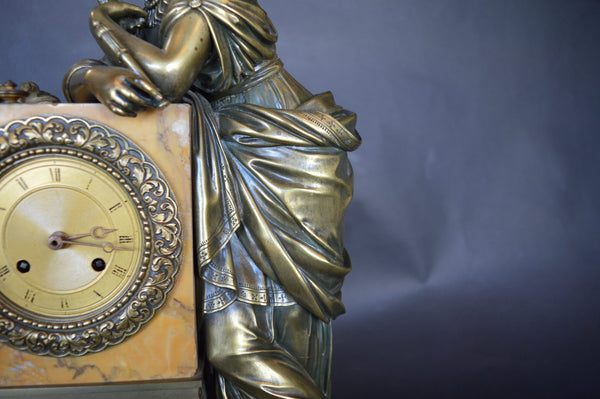 Mid-19th Century Orientalist Bronze Mounted Siena Marble Mantel Clock