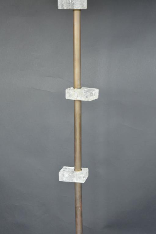 American Brass and Metal Floor Lamp with Square Rock Crystal
