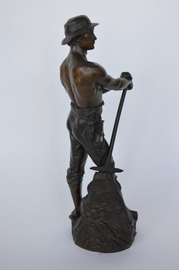 French Miner in Bronze by Charles-Octave Levy