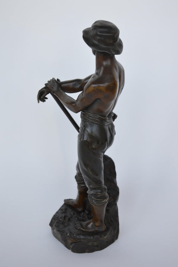 French Miner in Bronze by Charles-Octave Levy