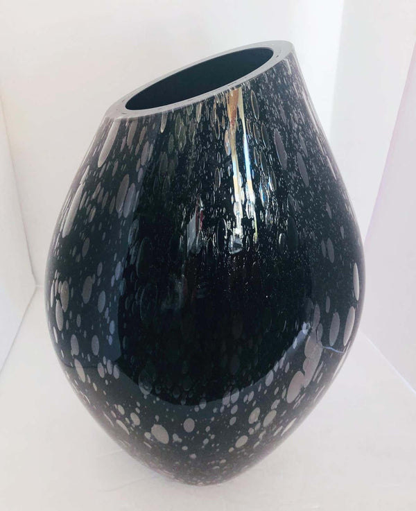 Two Signed Italian Vases w/ Black Murano Glass by Alberto Donà, 1980s