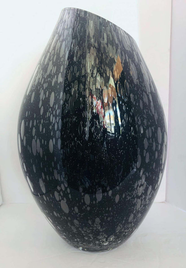 Two Signed Italian Vases w/ Black Murano Glass by Alberto Donà, 1980s