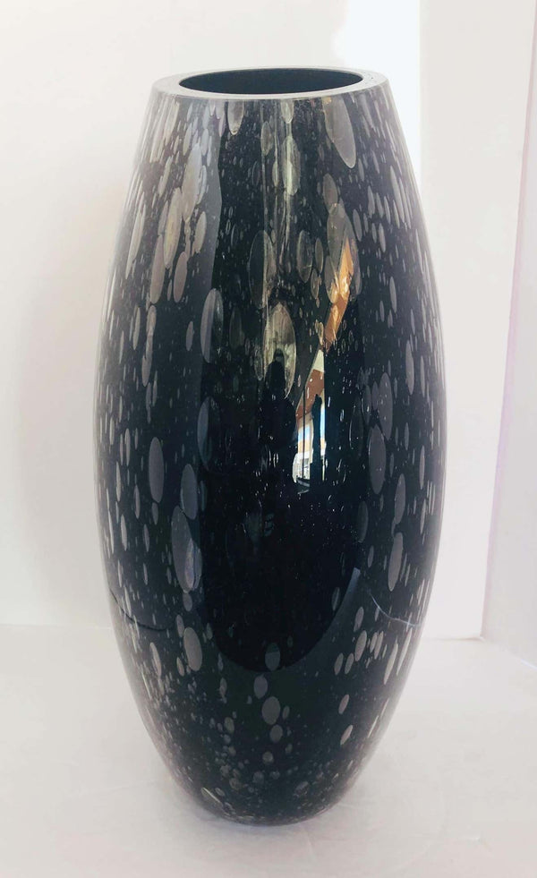Two Signed Italian Vases w/ Black Murano Glass by Alberto Donà, 1980s