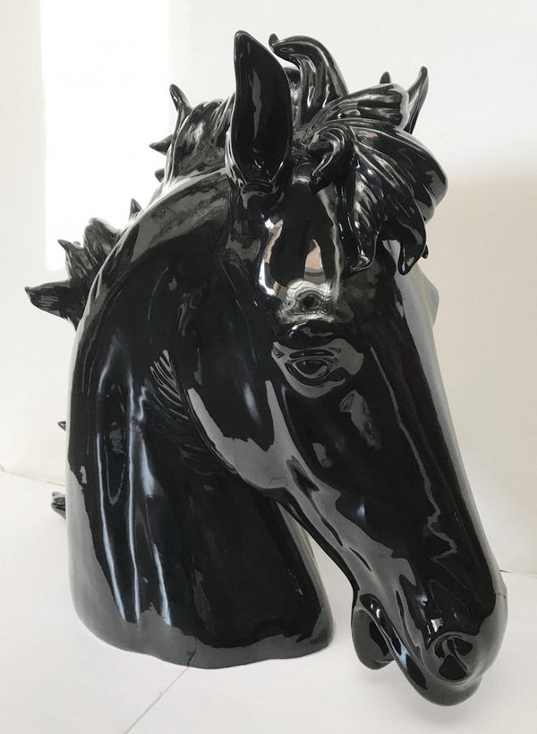 Italian Black Ceramic Horse Head, 1990s