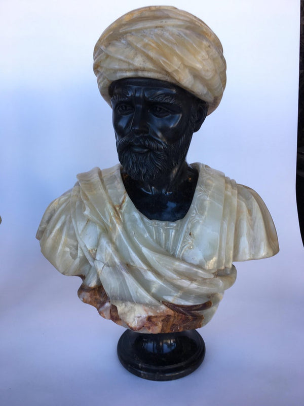 Pair of Hand Carved Marble and Onyx Moros Bust