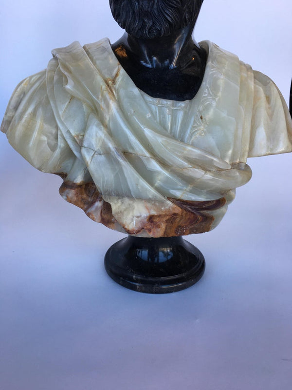 Pair of Hand Carved Marble and Onyx Moros Bust