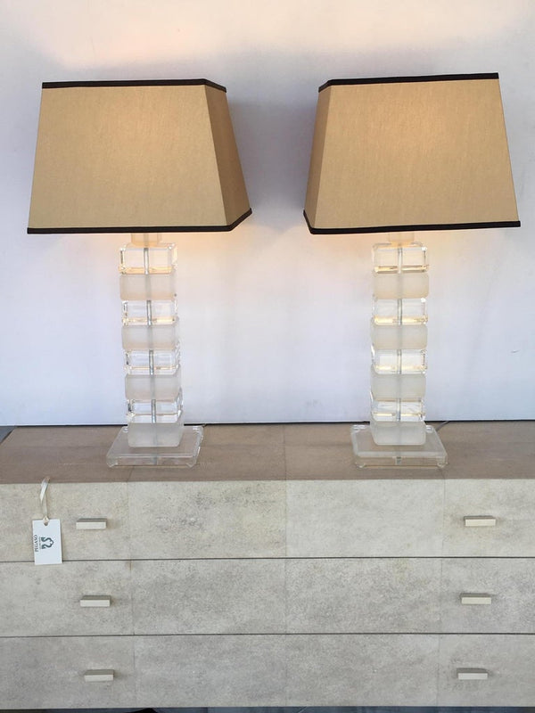 Pair of Square Lucite Table Lamps